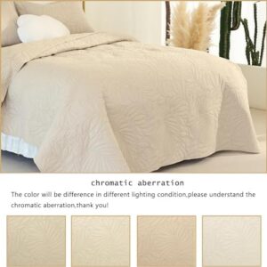 Cmfshape Lightweight Quilt Set Summer Comforter,Thin Soft Bedspread 3 Pieces King Bedding Set Morden Style Banana Leaves Patterns (Beige, King) - Image 3