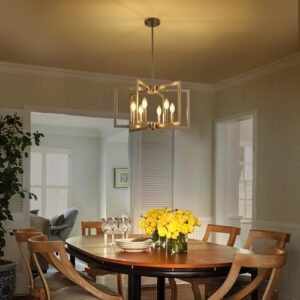 6-Light Modern Farmhouse Brushed Nickel Chandelier, Industrial Pendant Lights Kitchen Island, Hanging Dining Room Light Fixture, Metal Geometric Chandelier for Bedroom Hallway Entryway - Image 4