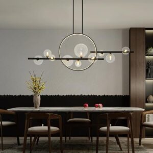 Kitchen Island Lighting 10-Light Clear Glass Globe Sputnik Chandelier Lighting Mid Century Modern Pendant Hanging Light for Kitchen Dining Room Living Room (Black)