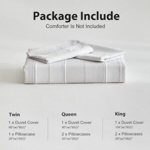 WARMDERN Light Grey Striped Weave Duvet Cover King Size, White Knit Boho Duvet Cover Set, Microfiber Textured Bedding Set with Zipper Closure and Corner Ties (Light Grey, King) - Image 6