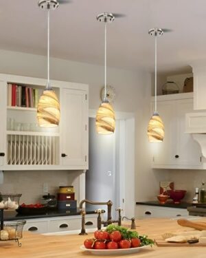 Mini Pendant Lights Kitchen Island Light Brown Glass Lamp Shade Hand Blown Glass Pendant Light with Brush Nickel Finish Adjustable Cord for Kitchen Over Sink, Dining Room (Light Brown-3P) - Image 6