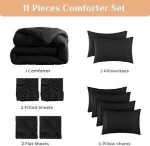 JOLLYVOGUE 11 Pieces Queen Comforter Set, Reversible Bed in a Bag Queen Size, All Season Bedding Set with Soft Black Comforter, Flat Sheets, Fitted Sheets, Pillowcases & Shams - Image 7