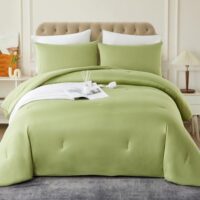 MorroMorn Green Comforter Set Queen Size, 4 Pieces All Season Bedding Sets, Soft Bed Set with 1 Down Alternative Duvet Insert 90×90 Inches, 2 Pillow Cases & 1 Fitted Sheet (Queen, Avocado Green)
