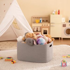 OIAHOMY XXLarge Rectangle Blanket Basket-96L, Cotton Woven Basket for Storage, Dirty Clothes Basket for Living Room, Nursery, Bedroom, Toy Organizing with Handle, 24" x 16" x 15", Grey - Image 2