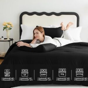 CozyLux Queen Comforter Set Black, 3 Pieces Solid Queen Comforter Breathable Quilted Style Bedding Sets, Luxury Soft Microfiber Down Alternative Comforter for All Season (1 Comforter & 2 Pillowcases) - Image 6