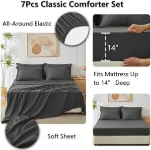 CozyLux Queen Comforter Set Dark Grey - Bed in a Bag Queen Size 7 Pieces, Luxury Soft Bed Set for All Seasons, Bedding Set with Down Alternative Comforter, Sheets, Pillowcases & Shams - Image 5