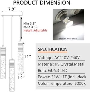 3-Lights Pendants Light for Kitchen Island Chandeliers Dining Room Pendant Lighting Fixture Bubble Crystal Ceiling Hanging Lights Bedroom Island Kitchen 6000K White Light Fixtures Black - Image 2