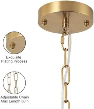 20" Rattan Hand-Woven Boho Chandelier for Dining Room, 6-Light Rattan Drum Wicker Farmhouse Chandelier Large Vintage Chandelier Pendant Light Fixture for Kitchen Island Entryway(Gold) - Image 7