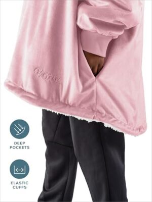 Bare Home Wearable Blanket B-Cozy Hoodie - Soft Plush Sherpa - Warm and Cozy - Oversized Wearable Blanket - Adult & Kid Sizes - Image 5