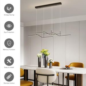 Siittoo Modern Black Pendant Light, 45W Dimmable LED Chandelier Lighting Fixture with Remote, 3-Light Wave Linear Hanging Pendant Light Fixture for Dining Room Kitchen Island Restaurant (52'') - Image 2