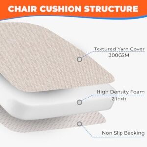 Chair Cushions for Dining Chairs, D-Shaped Seat Cushions with Removable Washable Cover and Ties, Chair Pads for Kitchen, Indoor Dining Room, Patio Chairs, 17'' x 16'', Set of 4, Beige - Image 4