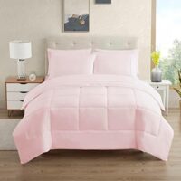 Dorm Room Essentials College Bedding Comforter Set 7 Piece Full Size Bed in a Bag for College Students Boys and Girls, Full, Pale Pink