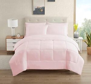 Dorm Room Essentials College Bedding Comforter Set 7 Piece Full Size Bed in a Bag for College Students Boys and Girls, Full, Pale Pink