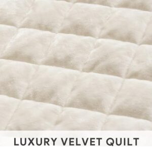 RECYCO Luxury Velvet Quilt Set King Size, Lightweight Velvet Comforter Set, Oversized Bedspread Coverlet Quilted Bedding Set, with 2 Matching Pillow Shams, for All Season, Cream White - Image 4