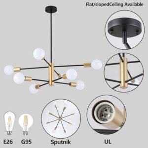 AMZASA Black and Gold Modern Sputnik Chandeliers, 8 Lights Farmhouse Light Fixture, Mid Century Pendant Light for Dining Room Living Room Kitchen Island Entryway Foyer, UL Listed - Image 4