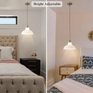 Milk Glass Pendant Lights Kitchen Island 2 Pack Dome Schoolhouse Pendant Light Fixture White and Gold Mid Century Modern Chandelier for Dining Room Bedroom Kitchen - Image 2