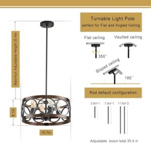 Light Fixture Kitchen 4 Light Semi Flush Mount Ceiling Light Fixture Black Rustic Farmhouse Chandelier for Dining Room with Adjustable Height - Image 5