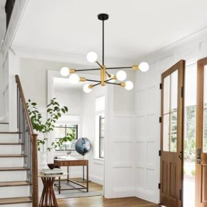 AMZASA Black and Gold Modern Sputnik Chandeliers, 8 Lights Farmhouse Light Fixture, Mid Century Pendant Light for Dining Room Living Room Kitchen Island Entryway Foyer, UL Listed - Image 6