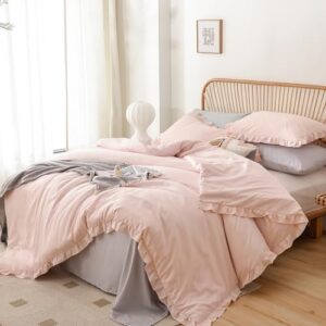 JANZAA Pink Comforter Set Queen 3PCS(1 Ruffled Blush Comforter Set and 2 Pillowcases) Vintage Shabby Chic Bedding Soft Fluffy Comforter Set All Season - Image 6