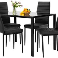 FDW Dining Table Set Glass Dining Room Table Set for Small Spaces Kitchen Table and Chairs for 4 Table with Chairs Home Furniture Rectangular Modern (Black Glass)