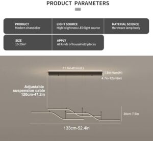 Siittoo Modern Black Pendant Light, 45W Dimmable LED Chandelier Lighting Fixture with Remote, 3-Light Wave Linear Hanging Pendant Light Fixture for Dining Room Kitchen Island Restaurant (52'') - Image 4