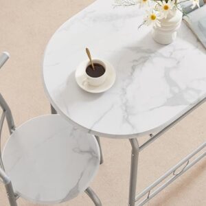 VECELO 3-Piece Dining Table Set for Kitchen Breakfast Nook, Wood Grain Oval Tabletop and Metal Frame with Built-in Wine Rack, for Small Spaces, 31.5", White & Silver - Image 7