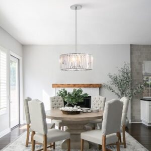 16.5" Chrome Crystal Chandeliers 4-Light Modern Drum Chandelier Flush Mount Round Ceiling Hanging Pendant Light Fixture for Kitchen Island Dining Room Foyer - Image 6