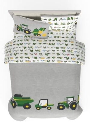 Franco Kids John Deere Farm Equipment Bedding 5 Piece Super Soft Comforter and Sheet Set, Queen, (Officially Licensed Product)