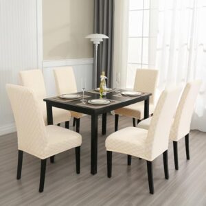 MOSAYT 100% Waterproof Dining Room Chair Covers Set of 4, Super Fit Stretch Jacquard Parson Chairs Slipcovers Removable Washable Chair Seat Protectors for Home, Kitchen, Banquet (Beige) - Image 7