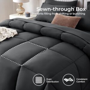 Sasttie Queen Comforter Set, 7 Pieces Bed in a Bag Queen, Complete Bedding Set Includes Grey Comforter, Flat Sheet, Fitted Sheet, Pillowcases and Pillow Shams, Dark Grey - Image 2