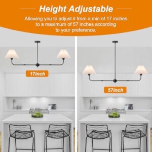 Modern Linear Chandelier, 2-Light Dining Room Light Fixture with White Fabric Shade Kitchen Island Lighting Fixture for Over Table, Living Room, Bedroom - Image 9