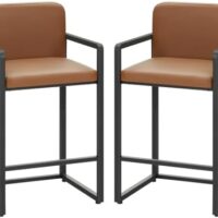 HOOBRO Bar Stools Set of 2, 26" Counter Height Bar Stools with PU Upholstered, Breakfast Stools with Armrest and Footrest, for Kitchen, Dining Room, Bar, Cafe, Rustic Brown and Black BC50BYP201
