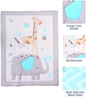Animals 4 Pieces Crib Bedding Sets for Boys and Girls | Baby Bedding Crib Set of Crib Sheet, Quilt, Dust Ruffle & Wall Decal Set for Standard Size Crib - Image 4