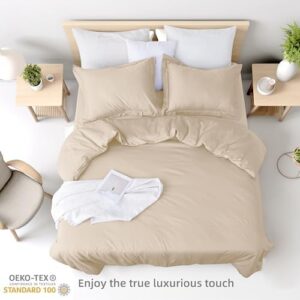 Beige Duvet Cover Set Queen Size 100% Egyptian Cotton 3Pcs Home Bedding Set- 1 Duvet Cover with 2 Pillowshams, 400 Thread Count Super Soft Comforter Cover with Corner Ties(90x90 Inches, Beige) - Image 2