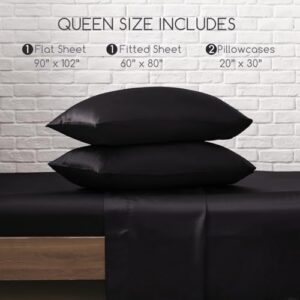 MR&HM Satin Bed Sheets, Queen Size Sheets Set, 4 Pcs Silky Bedding Set with 15 Inches Deep Pocket for Mattress (Queen, Black) - Image 2