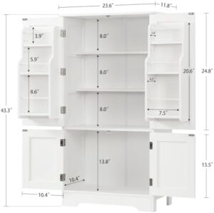 Storage Cabinet with 4 Doors, Pantry Cabinet with 6 Door Shelves, Kitchen Pantry Cabinet, Bathroom Cabinet for Living Room, Kitchen, Dining Room, White - Image 3