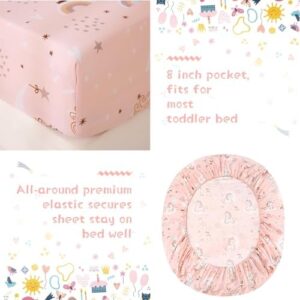JSD Pink Unicorn Toddler Bedding Set, 4 Piece Bed-in-a-Bag Toddler Microfiber Comforter Sheet Set, All Season Machine Washable - Image 3