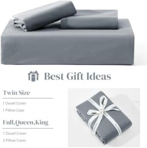 Dreamhood Duvet Cover Queen Size 90x90 and 2 Pillow Cases Soft Comfy Duvet Cover Set 3 Pieces with Button Closure Breathable Durable Bedding for All Seasons Grey-Moonlight Grey - Image 4