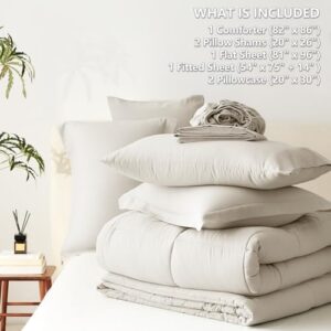 CozyLux Comforter Set Full 7 Pieces Beige Bedding Set Bed in a Bag Set Full Box Stitch Bedding Sets with All Season Comforter, Flat Sheet, Fitted Sheet and Pillowcases & Shams - Image 5