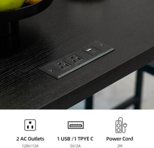 Finnhomy 3-Piece Dining Table Set, Small Kitchen Table with 2 Chairs, LED Light and USB Type-C Power Outlet, Space-Saving Design for Dining Room, Living Room, Apartment, Rustic Black - Image 6