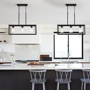 Black 3-Light Dining Room Light Fixture, Modern Farmhouse Chandeliers, Linear Rectangular Kitchen Island Lighting, Industrial Vintage Pendant Lighting with Clear Glass Shade Height Adjustable - Image 3