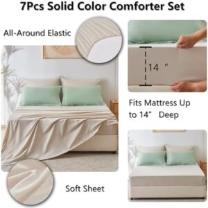 CozyLux Full Size Comforter Sets Sage Green 7 Pieces Full Bed in a Bag Bedding Set Contrasting Design with Comforter, Flat Sheets, Fitted Sheet, Pillowcases & Shams, Sage Green and Beige - Image 6