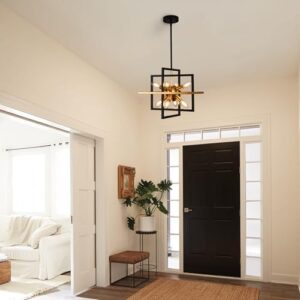 Modern Black and Gold Chandelier, 8-Light Geometric Pendant Light Fixture, Dining Light Fixtures Adjustable Chandelier for Dining Room Entryway Foyer Hallway Bedroom Living Room Kitchen Island - Image 8