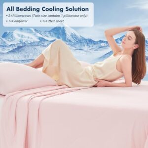 Cooling Comforter Set King Size, Luxury Soft Silky Double-Sided Cooling Blanket for Night Sweats Hot Sleeper Pink 4pcs(Comforter+Fitted Sheets+2Pillowcases) - Image 2