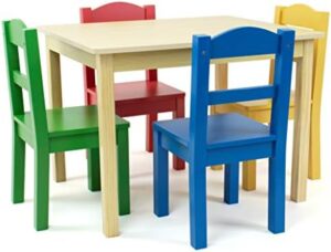 Humble Crew Kids Wooden Table and 4 Chairs Set, Natural/Primary - Kids Table and Chair Set for Toddlers and Children for Arts, Crafts, and Snack Time - Sturdy, Durable Toddler Activity Table