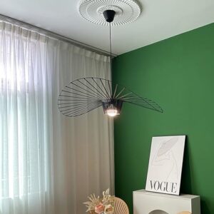 Modern Black Woven Chandelier, 31.5" Farmhouse Coastal Hat Pendant Light Fixtures Matte Black Handwoven Shade Boho Pendant Hanging Lamp for Kitchen Dining Room Bedroom Foyer Hallway - Image 6