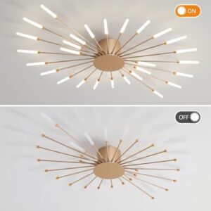 ziidoo Modern Ceiling Light, 28 Lights Metal Firework Designed Chic Led Lighting Fixture for Farmhouse Kitchen Dining Room Bedroom Hallway Living Room (Gold and Dark Gold) - Image 3
