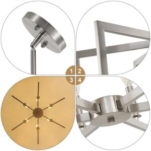 6-Light Modern Farmhouse Brushed Nickel Chandelier, Industrial Pendant Lights Kitchen Island, Hanging Dining Room Light Fixture, Metal Geometric Chandelier for Bedroom Hallway Entryway - Image 7