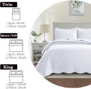 IR Imperial Rooms Queen Quilt Bedding Set Size (90" x 96") + 2 Pillow Shams (20" x 26"+ 2") - 3 Pcs All Season Lightweight Reversible Microfiber Coverlet Embossed Quilt Bedspread (White) - Image 8