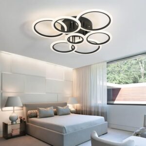 Modern LED Ceiling Light, Kitchen Lighting Fixtures 7 Rings black LED Flush Mount Ceiling Light APP and Remote Control Dimmable With Memory 3000K-6500K 34" 60W for Living Room, Dining Room, Office - Image 5
